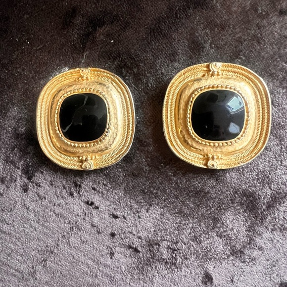 Unsigned Givenchy style Vintage large black Gold Luxurious Earrings - Picture 1 of 1